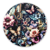 Antiek lentebloemen en vlinders keramische knop (Voorkant)