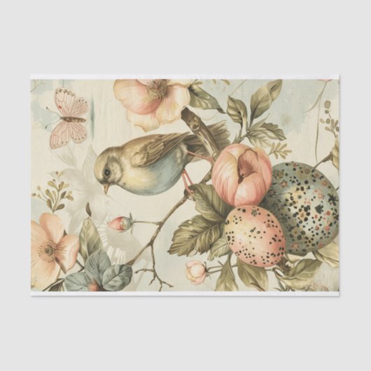 Antiek lentevogel Bloemen Paaseieren Decoupage Tissuepapier (Voorkant)