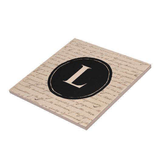 Antiek letter Monogram Initiaal Script Writer Tegeltje (Zijkant)