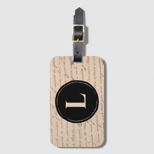 Antiek Letter Monogram Initiaal Writers Script Bagagelabel (Voorkant (verticaal))