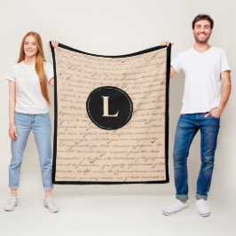 Antiek Letter Monogram zwart Initiaal handschrift Fleece Deken