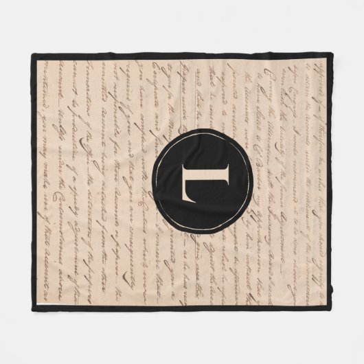 Antiek Letter Monogram zwart Initiaal handschrift Fleece Deken (Voorkant (Horizontaal))
