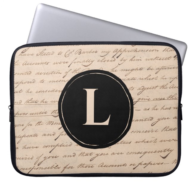 Antiek Letter Writer's Monogram Initiaal Script Laptop Sleeve (Voorkant)