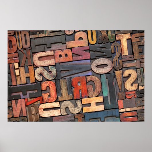 antiek letterdruk en blokken met kleurinktpatroon poster (Voorkant)