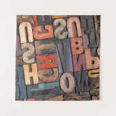 antiek letterdruk en blokken met kleurinktpatroon wandkleed (Voorkant (horizontaal))