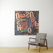 antiek letterdruk en blokken met kleurinktpatroon wandkleed (In Situ (horizontaal))