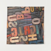 antiek letterdruk en blokken met kleurinktpatroon wandkleed (Voorkant)