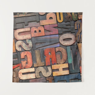 antiek letterdruk en blokken met kleurinktpatroon wandkleed