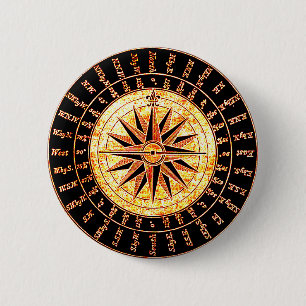 Antiek lichte gewijzigde Golden Compass Ronde Button 5,7 Cm