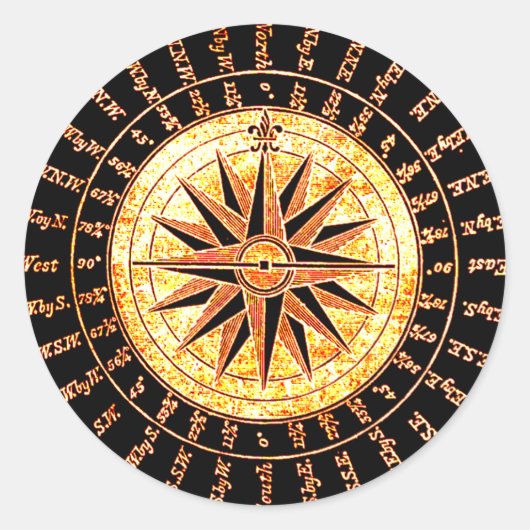 Antiek lichte gewijzigde Golden Compass Ronde Sticker (Voorkant)