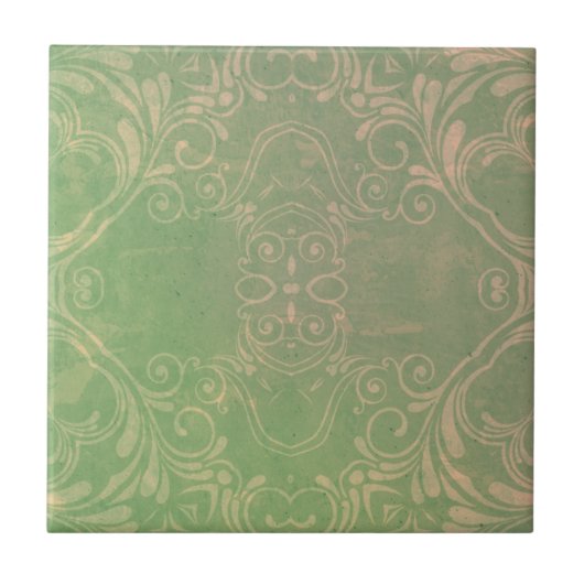 Antiek , lichtgroen en beige tegeltje (Voorkant)