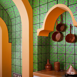 Antiek lichtgroene wandkunst deco paars | Klassiek Tegeltje