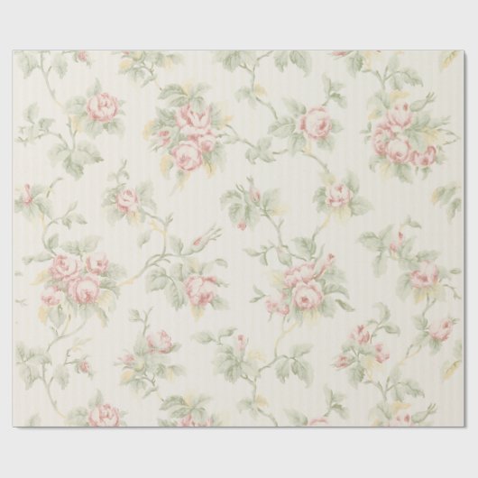 Antiek lichtroze bloemenbehang cadeaupapier (Vlak)