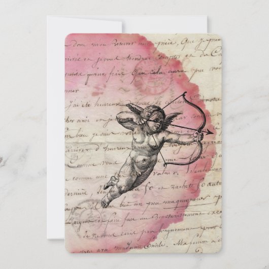 Antiek liefdesbrief Cupido Arrow Ephemera Collage Kaart (Voorkant)