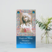 ANTIEK LIJST, ANGELS, PRECIES JEWELS, BLAUWE PAREL FEESTDAGENKAART (Staand voorkant)