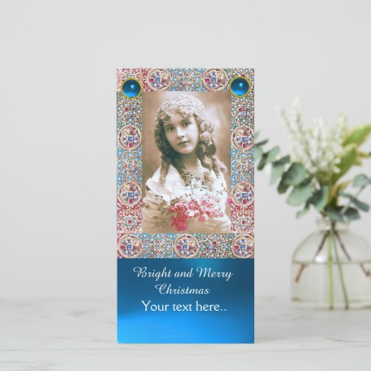 ANTIEK LIJST, ANGELS, PRECIES JEWELS, BLAUWE PAREL FEESTDAGENKAART (Staand voorkant)