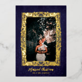 Antiek Lijst Blauwe kerstfoto Folie Feestdagenkaart (Voorkant)