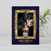 Antiek Lijst Blauwe kerstfoto Folie Feestdagenkaart (Staand Voorkant)