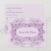 Antiek Lijst Lila Save the Date Briefkaart (Voorkant / Achterkant)