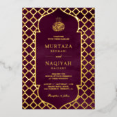 Antiek Lijst Paarse moslimweddenschap met pruimele Folie Uitnodiging (Voorkant)