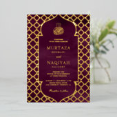 Antiek Lijst Paarse moslimweddenschap met pruimele Folie Uitnodiging (Staand Voorkant)