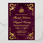 Antiek Lijst Plum Paarse Islamitische bruiloft Gou Folie Uitnodiging (Voorkant)