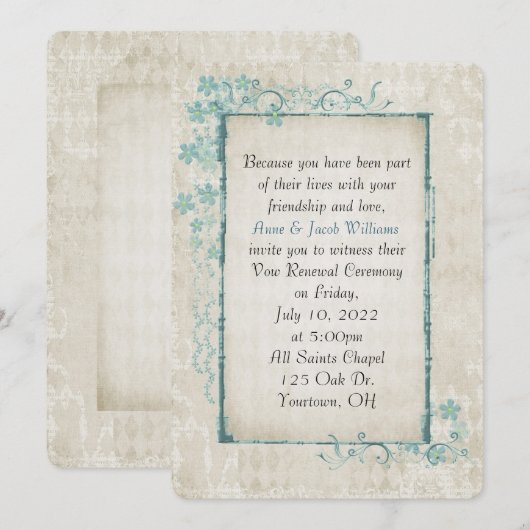 antiek lijst turquoise floral Vow Renewal Kaart (Voorkant / Achterkant)
