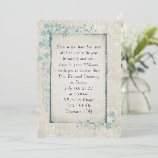 antiek lijst turquoise floral Vow Renewal Kaart (Staand voorkant)
