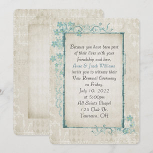 antiek lijst turquoise floral Vow Renewal Kaart