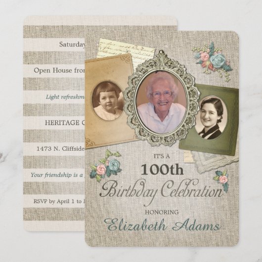 Antiek  Linen | Kies uw jaar 3 foto Kaart (Voorkant / Achterkant)