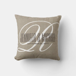 Antiek Linen kijk met witte monogram Kussen