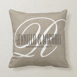 Antiek Linen kijk met witte monogram Kussen