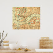 Antiek Londense kaart De Thames oude vintage Poster (Keuken)