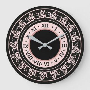 Antiek look Black en Peachy Pink Roman Numerals Grote Klok