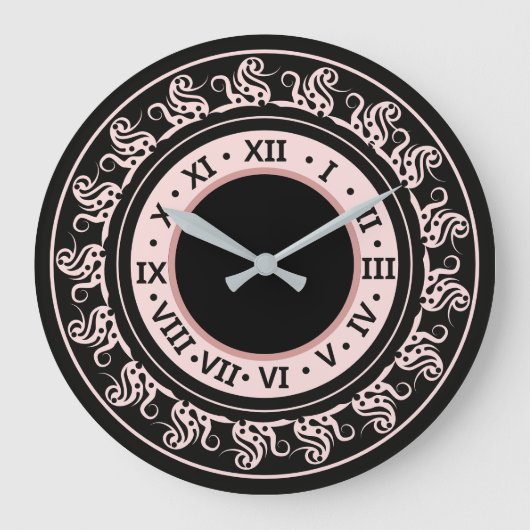 Antiek look Black en Peachy Pink Roman Numerals Grote Klok (Voorkant)