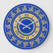 Antiek look Deep Blue en Gold Medieval Numbers Grote Klok (Voorkant)