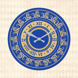 Antiek look Deep Blue en Gold Medieval Numbers Grote Klok