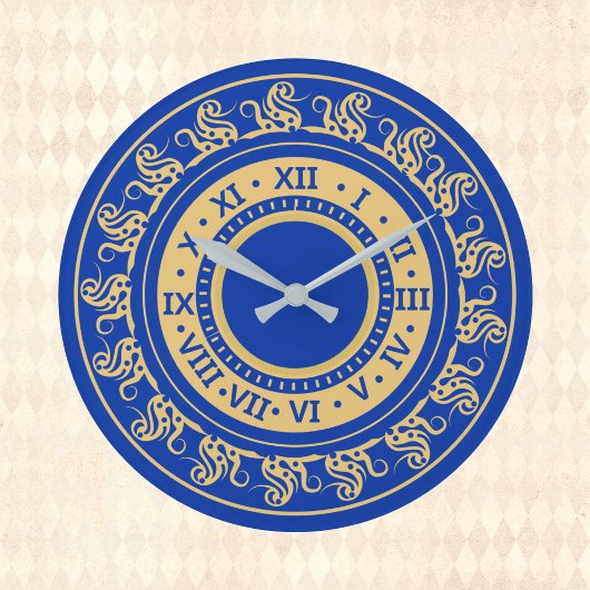 Antiek look Deep Blue en Gold Medieval Numbers Grote Klok