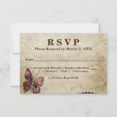 Antiek look, kralen, Butterfly RSVP Menu Kaart (Voorkant)