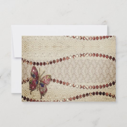 Antiek look, kralen, Butterfly RSVP Menu Kaart (Achterkant)