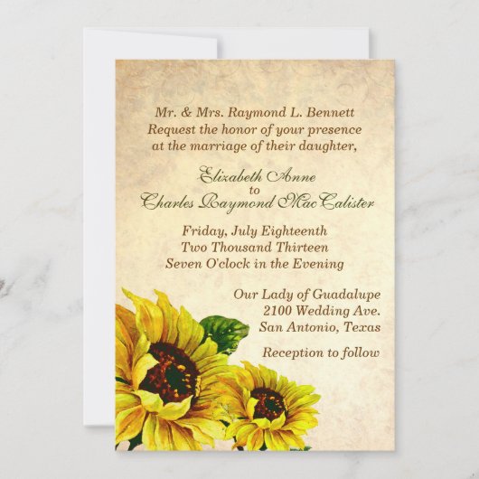 Antiek look Sunflower Weddenschap Kaart (Voorkant)