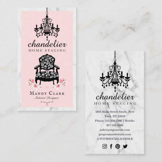 Antiek Luchters en Victoriaans Stoel Marmer Visitekaartje (Voorkant / Achterkant)