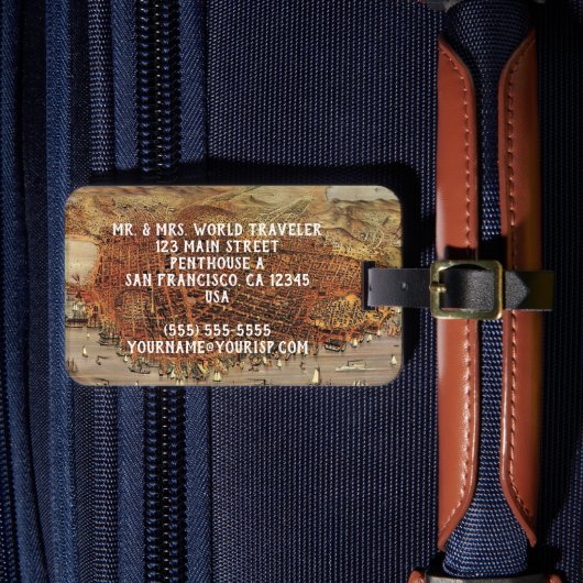 Antiek luchtkaart van San Francisco, Californië Bagagelabel (Voorkant Insitu 4)