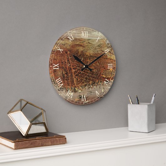 Antiek luchtkaart van San Francisco, Californië Grote Klok (Kantoor)