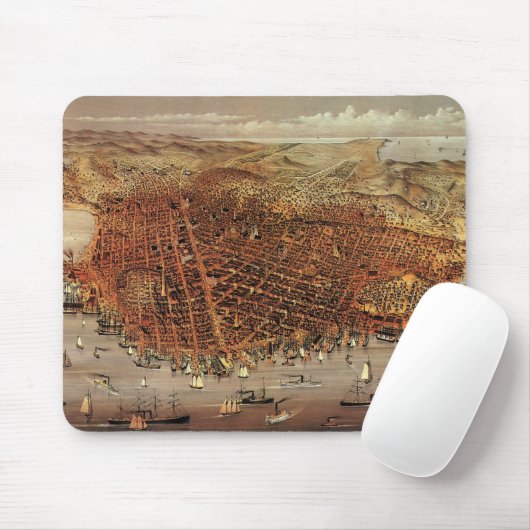 Antiek luchtkaart van San Francisco, Californië Muismat (Met muis)