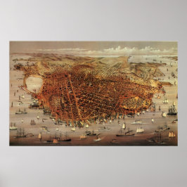 Antiek luchtkaart van San Francisco, Californië Poster