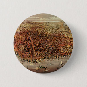 Antiek luchtkaart van San Francisco, Californië Ronde Button 5,7 Cm