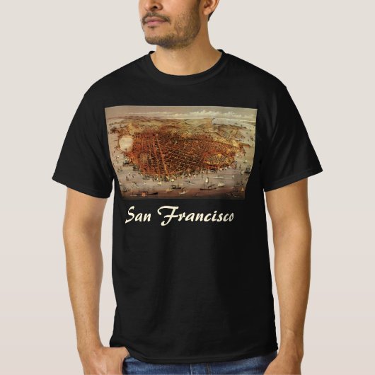 Antiek luchtkaart van San Francisco, Californië T-shirt (Voorkant)