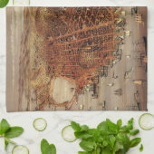 Antiek luchtkaart van San Francisco, Californië Theedoek (Gevouwen)