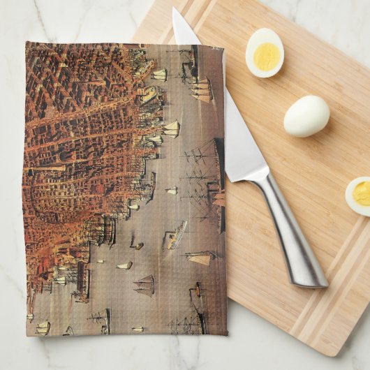 Antiek luchtkaart van San Francisco, Californië Theedoek (Quarter Fold)